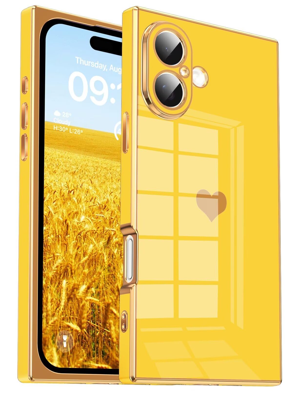 Tzomsze Case For Iphone 16,Camera Protection Cute Heart Pattern & Electroplate Reinforced Corners Shockproof Edge Bumper Case Fo
